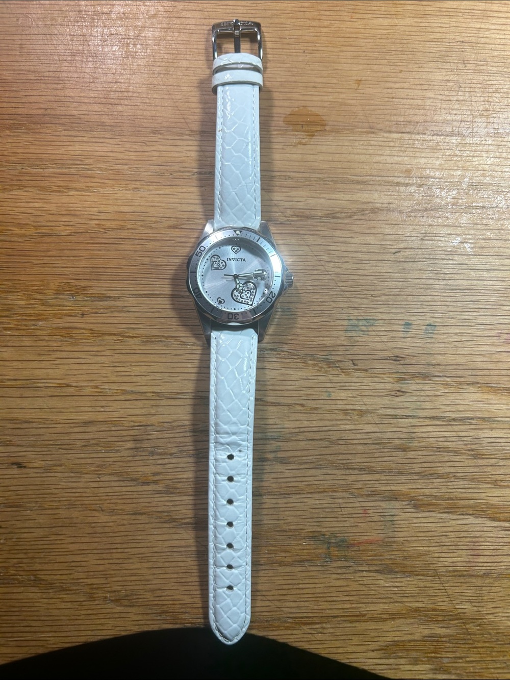 Invicta White Leather Strap Women's Watch with Silver Dial